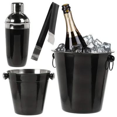 Zdjęcie produktu dla Zestaw barmański do drinków ze stali nierdzewnej: stojak na alkohol, pojemnik na lód, szczypce, shaker