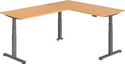 Produktbild von bümö Eckschreibtisch elektrisch höhenverstellbar L-Form - Nachbildung: Buche, Gestell: Graphit, Größe: Eckschreibtisch 180 x 240 cm