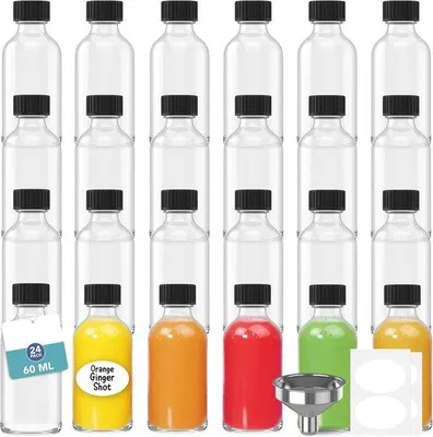 Produktbild von Famanu Gläserne Shotflaschen 60 ml mit 3 Trichtern und Etiketten - Transparent
