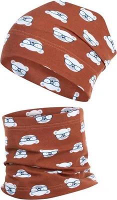 Produktbild von Übergangsmütze + Schlauchschal Beanie Stoffmütze Jungenmütze im Set Loop Baumwolle, Rostbraun, Gr. 54-56