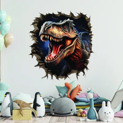 Dinosaurier mit Mauerdurchbruch in 3D-Optik – Decords Wandtattoo, Produktansicht 1
