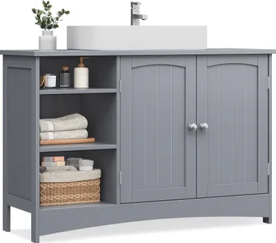 Produktbild von VASAGLE Waschbeckenunterschrank, Unterschrank, Badezimmerschrank, 30 x 90 x 60 cm, 2 Türen, Badschrank, offene Fächer, höhenverstellbare Ablagen