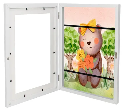 Image de Cadre photo pour enfants - Format A4, ouverture par charnière frontale - Cadre photo pour dessins interchangeables - Blanc