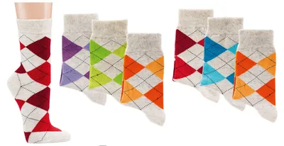 Produktbild von 3 Paar bunte Socken mit verschiedenen fröhlichen Motiven viel Baumwolle 39/42 Karo Melange   Damensocken