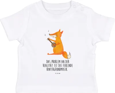 Produktbild von Mr. & Mrs. Panda  T-Shirt Fuchs Gitarre 12. - 18. Monat - Weiß - Geschenk, Optimistisch, Kleinkind Shirt, Baby Kurzarmshirt, Kinder, Organic, Musik, Singen, Sänger