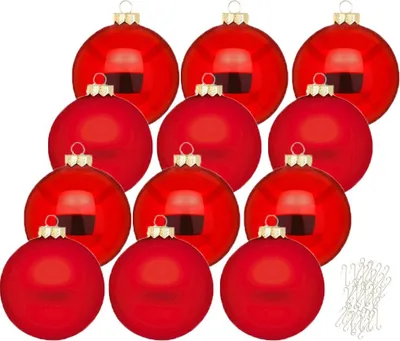 Produktbild von Weihnachtskugeln Merry Red 12 Stk 8cm + Haken