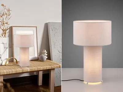 Produktbild von Große LED Tischleuchte Bauhaus Stil Stofflampe in Grau Nachttischleuchte 40cm