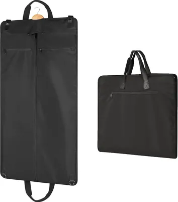 Produktbild von Premium Kleidersack, Anzugtasche für Reisen Aufbewahrung Weich Stoff Kleiderhülle, Atmungsaktive Kleidersäcke für Hemden Abendkleider Kleidersack Anzug mit Reißverschluss Taschen - Schwarz