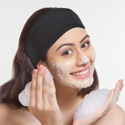 Produktbild von 3 Spa-Stirnbänder für Damen zur Gesichts- und Haarpflege, verstellbar, 63 cm lang, bequem und sicher, für Sport, Gesichtswäsche und Yoga, Schwarz, Grau und Rosa