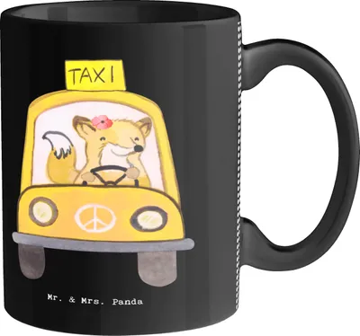 Produktbild von Mr. & Mrs. Panda Kaffeebecher Taxifahrerin Herz - Schwarz - Geschenk, Trinkbecher, Teetasse, Bedruckte Tasse, Becher