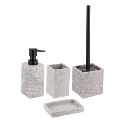Obrázok produktu pre Tendance sada kúpeľňových doplnkov 4-dielny dávkovač mydla miska na mydlo zubná kefka pohár WC kefa sivá polyresin 6x6x18 cm
