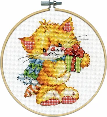 Produktbild von Design Works Kreuzstich Stickpackung mit Stickrahmen "Katze", Zählmuster, Diam. 15cm