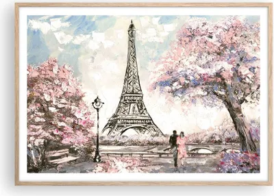 Produktbild von Gerahmtes Poster - Rahmen in heller Eiche - Bäume Eiffle Paar Frankreich - 100x70 cm - Wand Bild - Wanddeko - Wandbilder - Wandposter - Bilderrahmen - Bilder - Kunstdruck - Wandbild - P2NAA100x70-3147