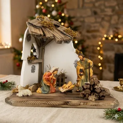 Produktbild von Kleine Weihnachtskrippe Raitenberg inkl. heiliger Familie K001-01 und Schaf, Maße: ca. 28 x 20 x 22 cm