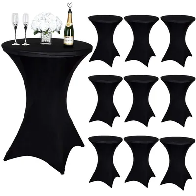 Obrázok produktu pre Sada 10 ochranných návlekov na stoly, elastické, vhodné pre bistro stoly s priemerom 80-85 cm, čierna farba, rozmer 80x110 cm