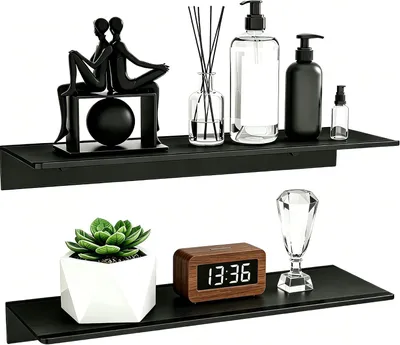 Immagine prodotto di Mensole a parete in metallo, colore nero, set da 2, 40 cm, per il bagno
