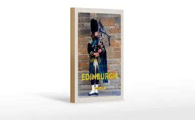 Produktbild von Holzschild Reise 12x18cm Edinburgh Scotland Dudelsack Mann Dekoration