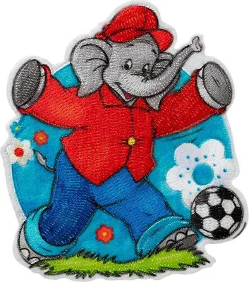 Produktbild von Benjamin Blümchen© Fußball - Aufnäher, Bügelbild, Aufbügler, Applikationen, Patches, Flicken, Zum Aufbügeln, Größe: 6,5 x 7,5 cm