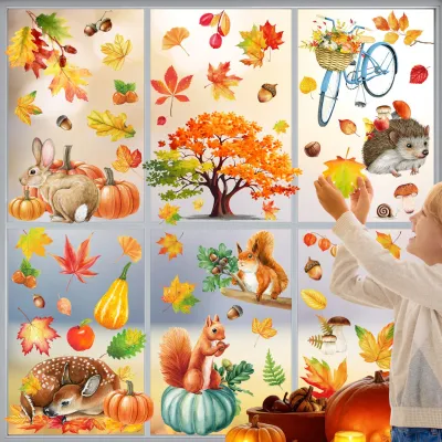 Herbstdeko Fensteraufkleber, 9 Stück, selbstklebend, PVC, 20x30 cm