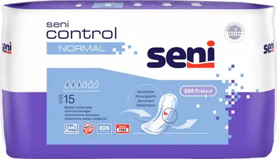 A package of Seni Control Normal bladder control pads.