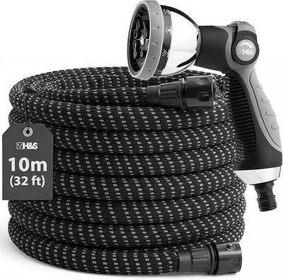 Produktbild von H&S Gartenschlauch flexibel 10m - Garten Wasser Schlauch 2x erweiterbar - Dehnbarer Flex Wasserschlauch - Flexibler Gartenschlauch - Flexschlauch grau