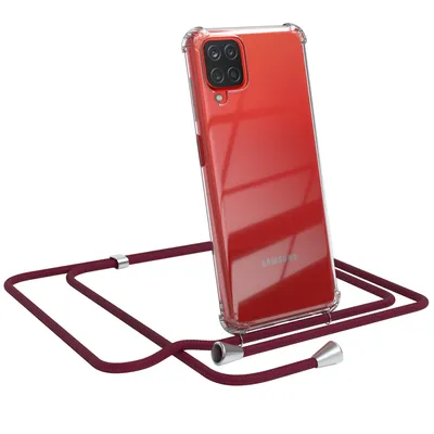 Produktbild von EAZY CASE Handykette kompatibel mit Samsung Galaxy A12, Handyhülle mit Umhängeband, Handykordel, Schutzhülle Clear, Band in Rot