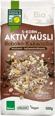 Produktbild von 5-Korn Aktiv Müsli - Schoko-Kakaonibs  500g