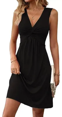 Obrázok produktu pre Omgoods – Elegantné midi šaty bez rukávov s výstrihom do V, ideálne na leto