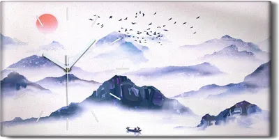 Produktbild von Wanduhr Leinwand Bild Uhr Geräuschlos 60x30 Kunst Tusche Landschafts Malerei - weiße Hände