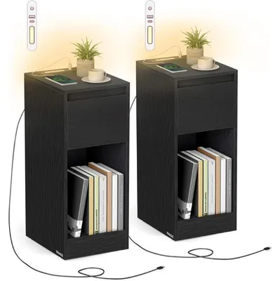 Produktbild von Set aus 2 Nachttischen mit LED-Beleuchtung LET710B01, USB-A- und USB-C-Anschluss, schwarz