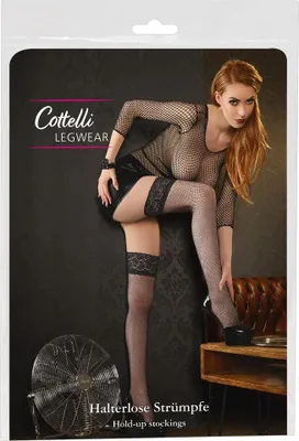 Zdjęcie produktu dla Cottelli LEGWEAR Pończochy kabaretki z szeroką koronką czarne