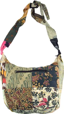 Produktbild von Patchwork Batik Beutel, Sadhu Bag, Hippie Tasche, Schulterbeutel - Schwarz/bunt, Uni - Erwachsene, Baumwolle, 28*37*15 cm, Alternative Umhängetasche, Handtasche aus Stoff