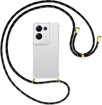 Produktbild von Handykette Backcover-Schutzhülle mit Band (Metall goldfarben) für Oppo Reno8 Pro 5G (6.62'') - schwarz/gold