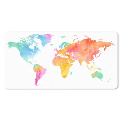 Obrázok produktu pre Podložka pod myš - Mapa sveta - Jednoduché - Akvarel - 60x30cm - Rohožka pod myš