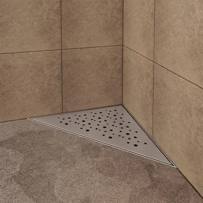Immagine prodotto di VILSTEIN canale per doccia in acciaio inox I triangolare I scarico a pavimento I extra piatto I incl. sifone con dispositivo antiodore - cerchi 20x20 cm