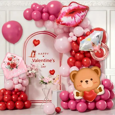 Productafbeelding van Valentijnsdecoratieset met ballonnen, inclusief folieballonnen en latexballonnen, geschikt voor feesten en huwelijksaanzoeken