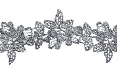 Produktbild von 1m / Meterware Ätzspitze Blumendesign Spitzenborte Tischläufer, Größen Farbwahl, Größe:34mm, Farbe:grau