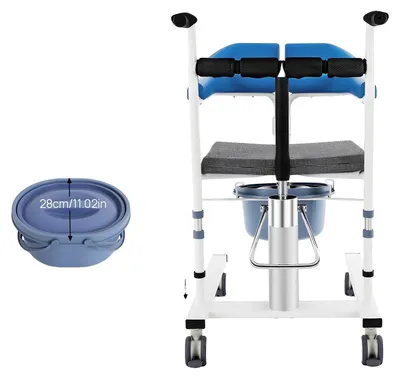 Produktbild von Patientenlift-Transferstuhl, höhenverstellbar, abnehmbarer Rückenlehne, Blau