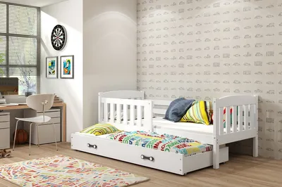 Zdjęcie produktu dla Łóżko dla dzieci z dostawką i materacami 80 x 190 BRIGID – białe