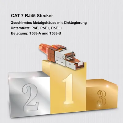 Produktbild von 10x Netzwerkstecker CAT 7 Werkzeuglos RJ45 Netzwerk Metall Stecker Verlegekabel