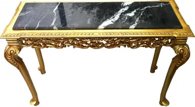 Produktbild von Barock Konsolentisch Gold mit Marmorplatte - Konsole mit schwarzer Marmorplatte