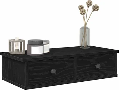 Produktbild von "im Angebot" Wandregal mit Schubladen Schwarz 60x28x15 cm Holzwerkstoff - Wandregale CC24507