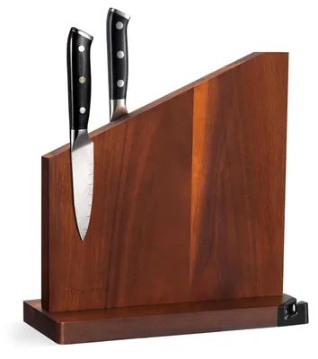 Immagine prodotto di Blocco magnetico per coltelli, con affilatore, in legno di acacia, colore scuro, con due lati