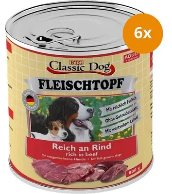 Produktbild von BTG Classic Dog Classic Dose Adult Fleischtopf Pur Reich An Rind, Adult, jede Rasse, Rind, Fleisch, 800 g