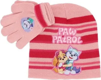 Produktbild von Paw Patrol Skye Everest Kinder 2tlg Set Winter Mütze plus Handschuhe – Rosa / 54