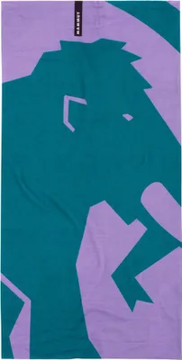 Lila und grünes Tuch mit großflächigem Mammut-Logo und schwarzem Mammut-Label