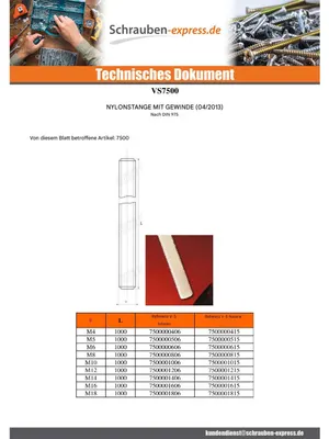 Produktbild von Gewindestange M8 Länge 1 Meter natürlich nylon