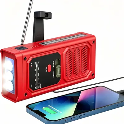 Produktbild von Notfallradio mit Handkurbel & Solar – AM/FM, LED-Taschenlampe, SOS-Alarm, Powerbank, 2000mAh, IPX3 – für Camping, Outdoor & Notfall, Sonstige Radios