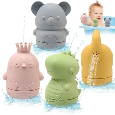Produktbild von Badspielzeug Badetiere Spritztiere - Silikon - Set mit 4 Stück - Für Babys ab 6 Monaten
