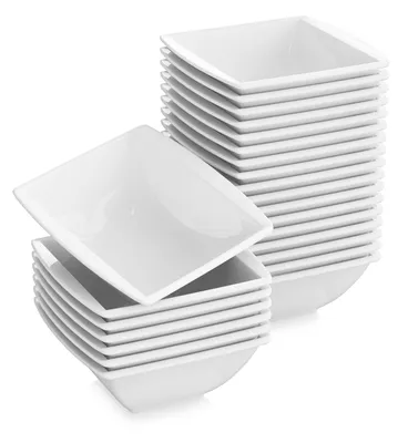 Image de MALACASA, série Blance, 24 pièces 350ml blanc crème Set de bols à céréales en porcelaine
